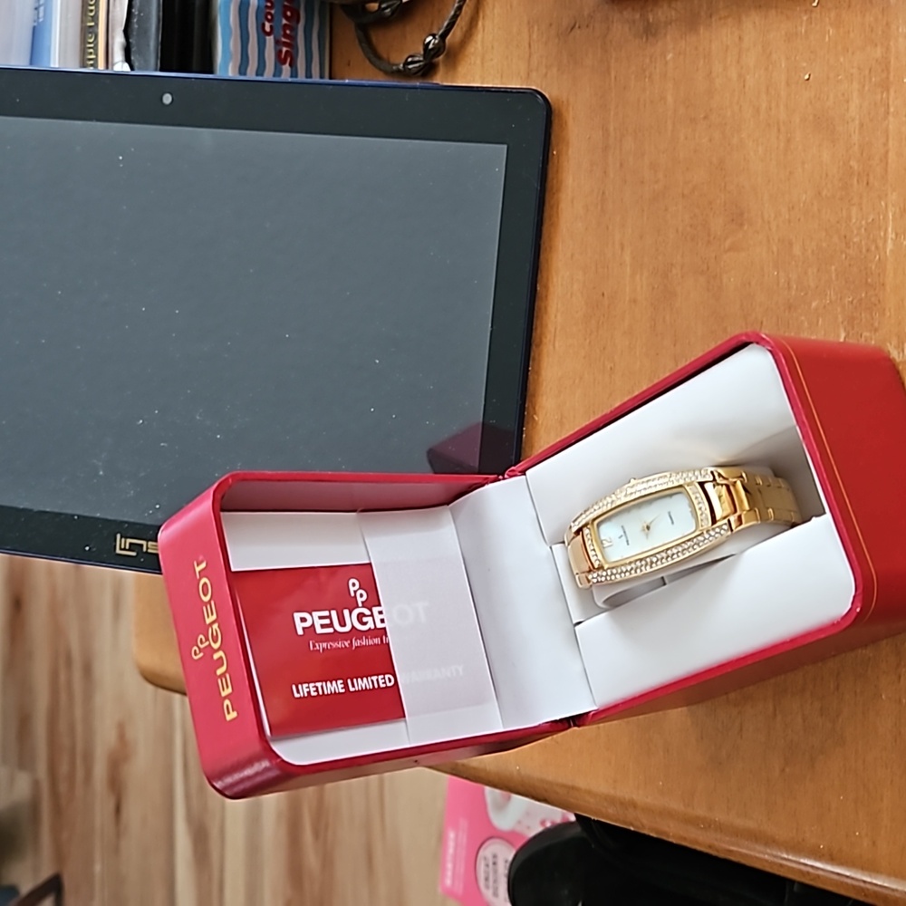 Peugeot Women's Crystal Gold Watch With Gold Strap Link Band